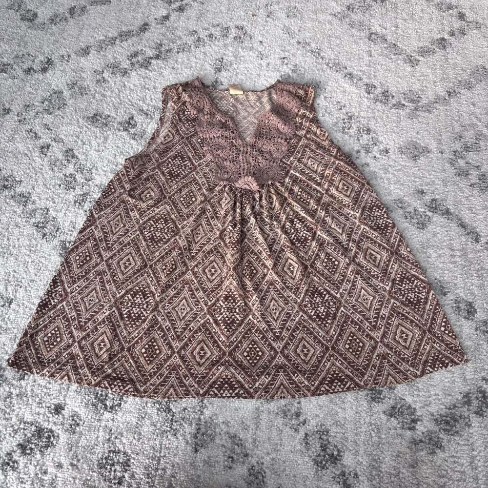 Faded Glory Boho Crochet Trim Geometric Tank Top